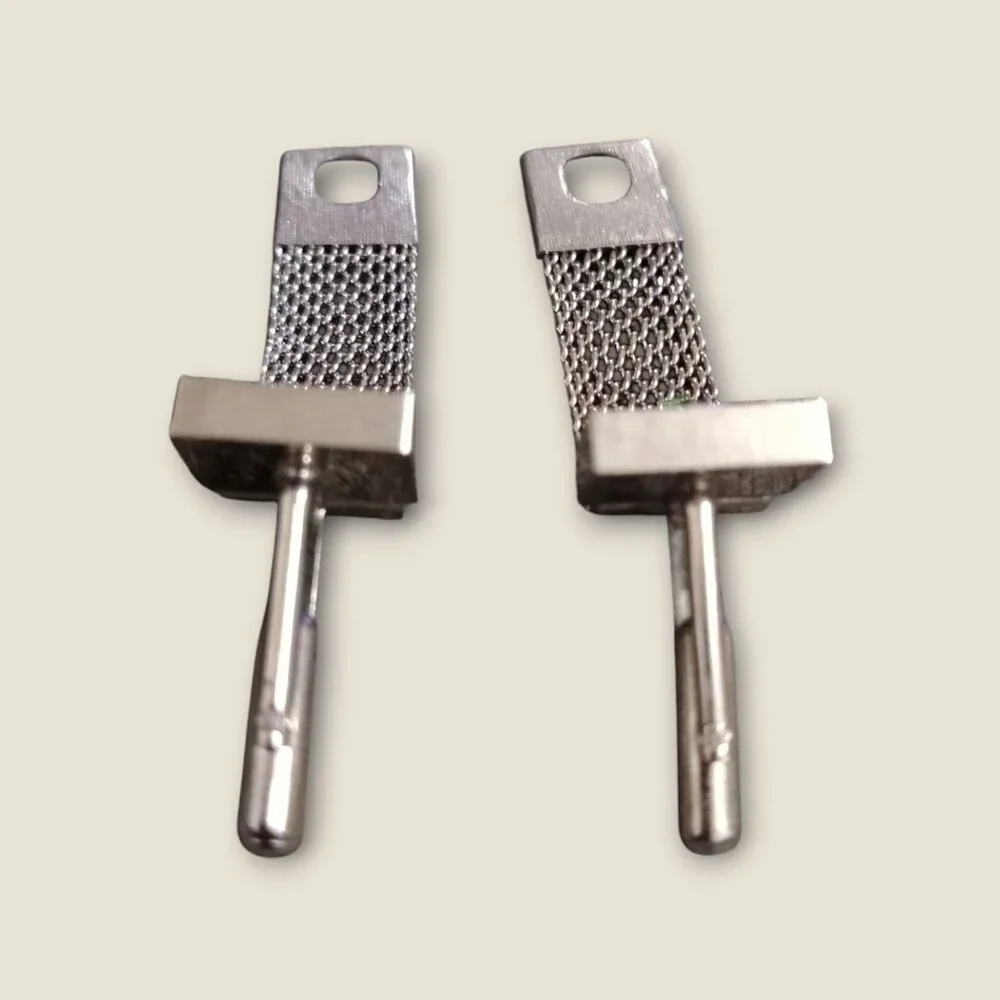 Vintage Estate Mesh Silver Tone Cufflinks With Watermelon Rhinestone